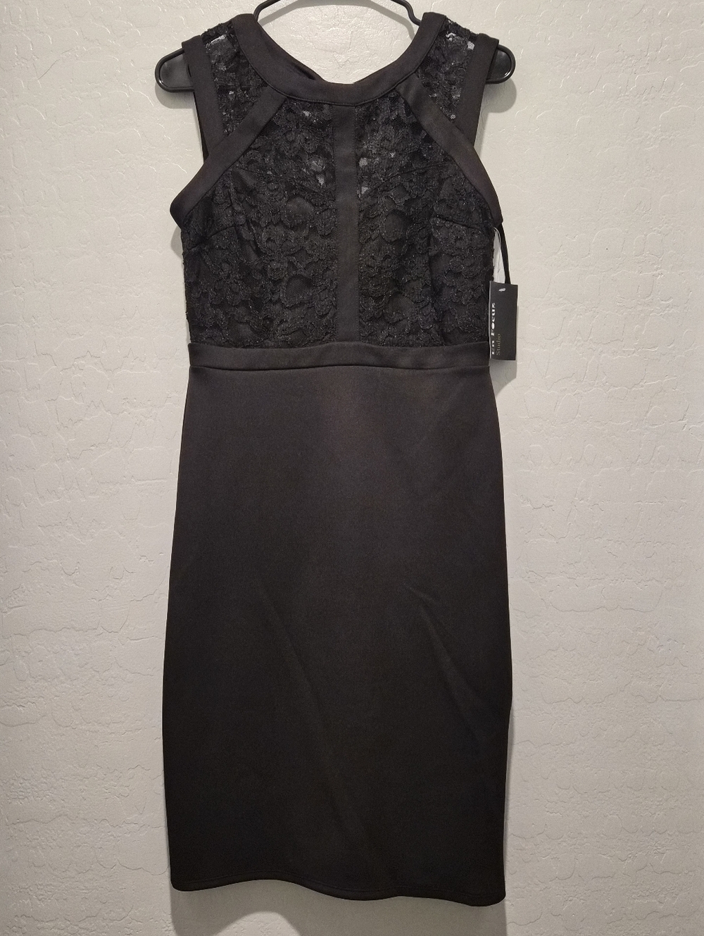 Enfocus Studio Black Lace-Panel Midi Sheath Dress